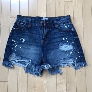 NWOT NOBO short shorts distressed denim w paint splatters - hi rise - size 1